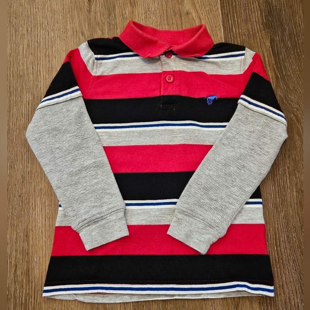 Wrangler Boys Long Sleeve Shirt Size 5T Striped Gray Black Red Blue Stripes
